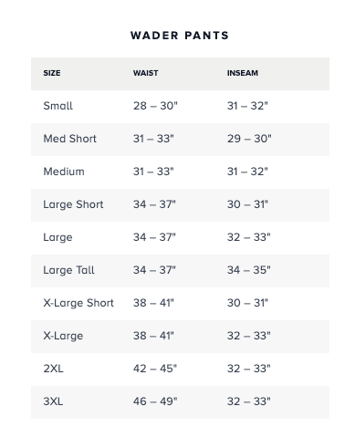 Wader Pants Size Guide