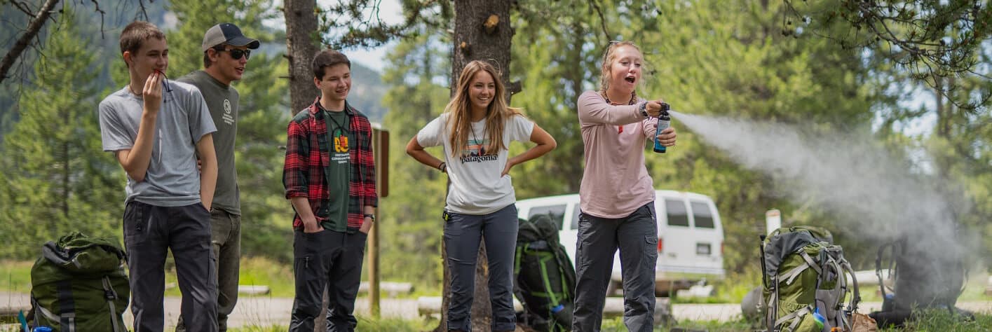 Kids learning to properly use bear spray