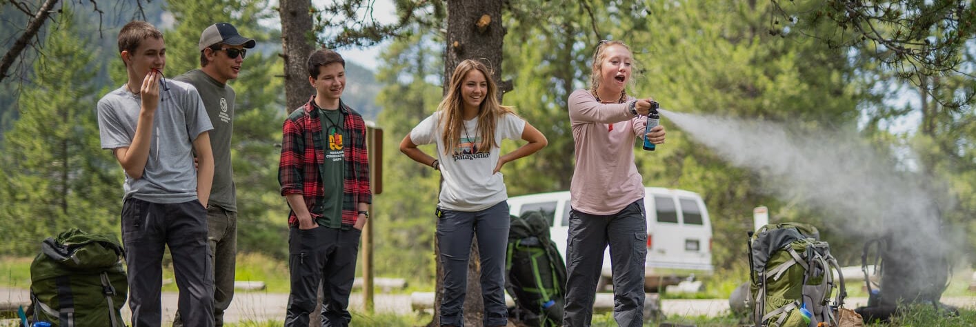 Kids learning to properly use bear spray