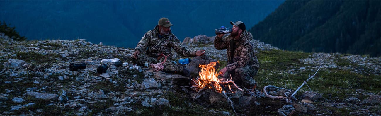 Enjoying a fire and meal high in the mountains